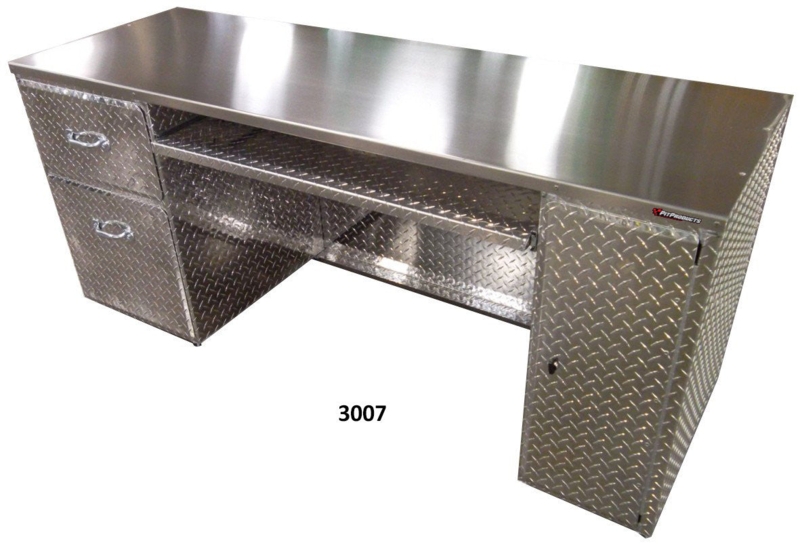 White Metal Shop Desk with Diamond Plate Base and Powder Coated Finish
