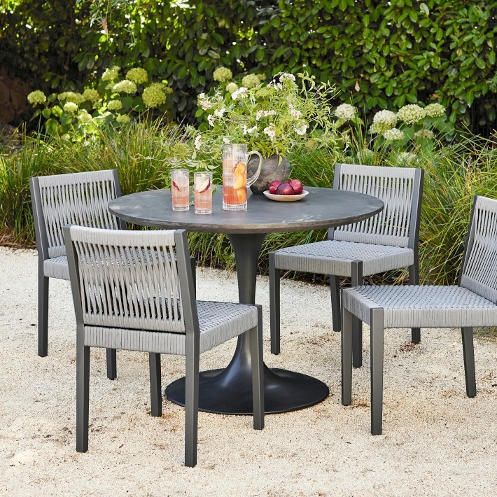 White Round Tulip Base Dining Set with Slatted Metal Chairs