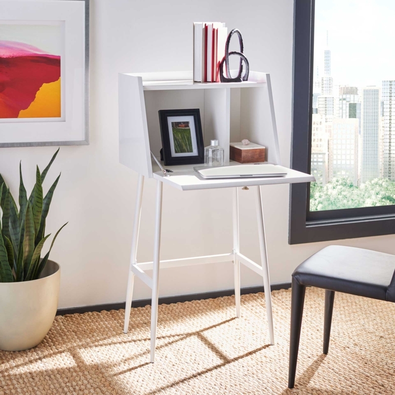 White Secretary Desk with X-Frame Base & Drop-Front Surface