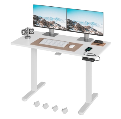 White Standing Desk Home Office, Digital Display with Monitor Riser