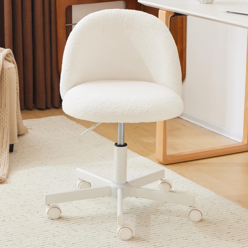 White Velvet Vanity Chair with Polished Gold Base & Channeled Shell Back