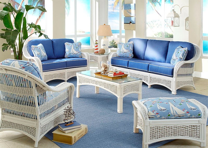 White Wicker Loveseat with High Arched Back and Coastal Style