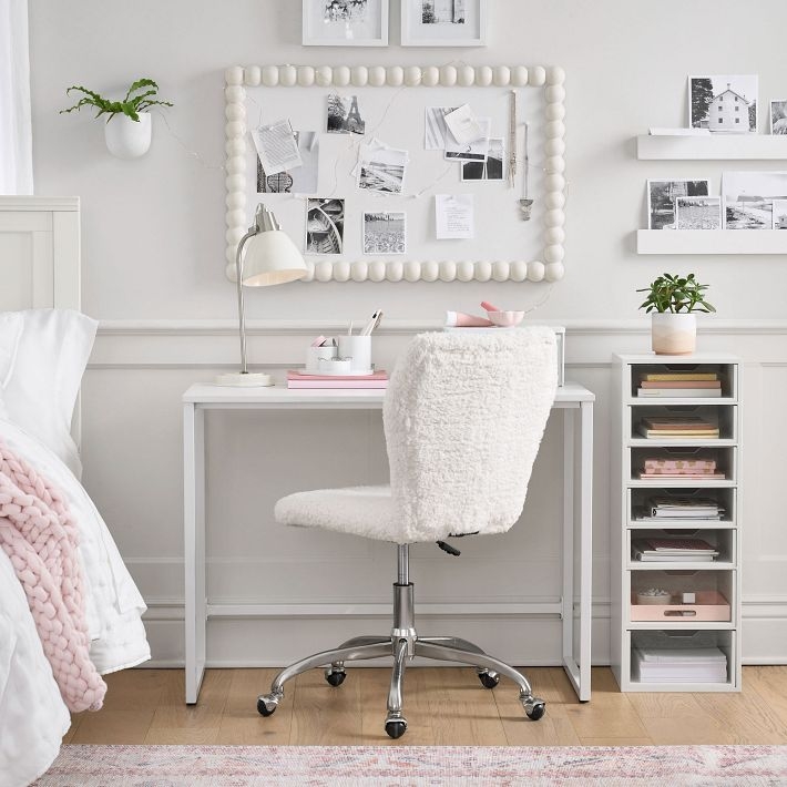 White Writing Desk with X-Frame Legs and Compact Silhouette