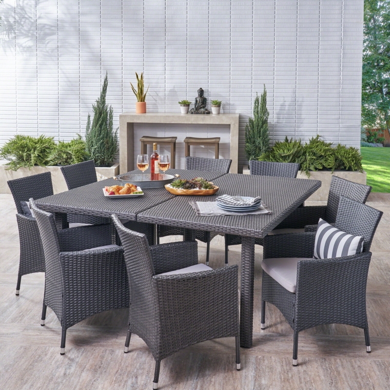 Wicker Outdoor Dining Set: 9-Piece Tuck In Design Cube Chairs