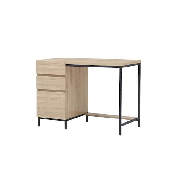 Wood Grain Writing Desk with Three Drawers and Angled Legs