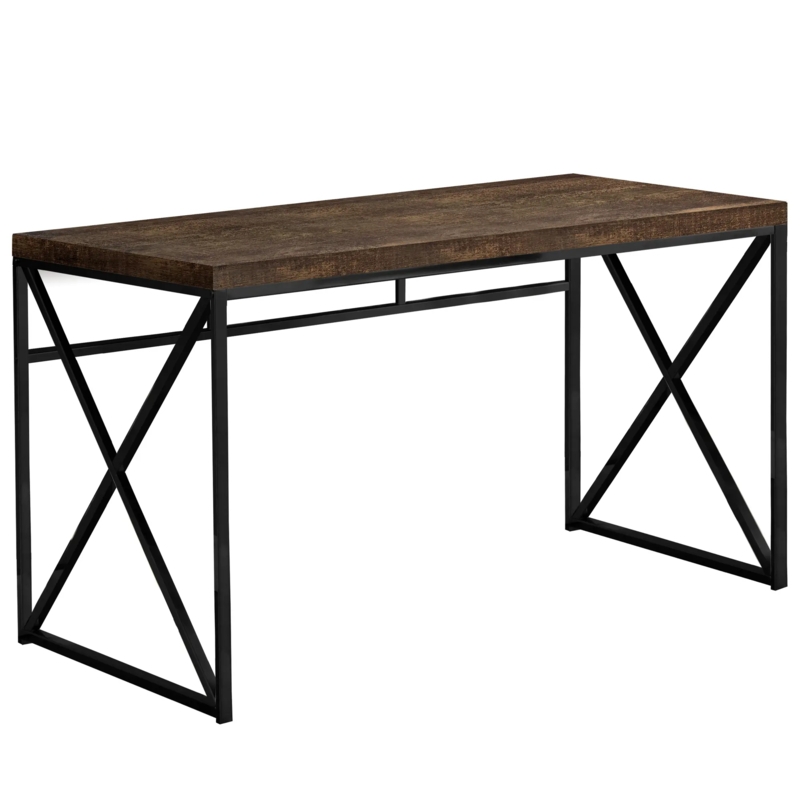 Wood Toned Writing Desk featuring Two Drawers and Black X-Frame Base