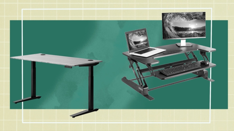 Wood-Top Adjustable Height Desk, T-Leg Base with Cable Management
