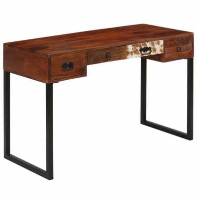 Wood Writing Desk Leather-Like Inlay Two Drawers Splayed Legs