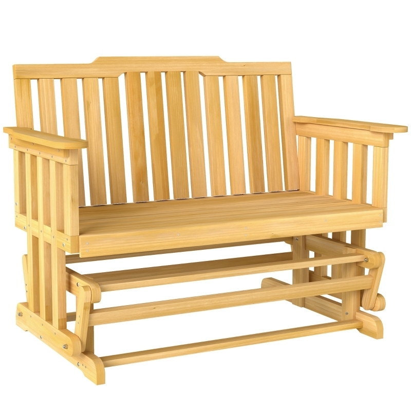 Wooden Glider Bench in Warm Reddish-Brown Finish with Slatted Seat