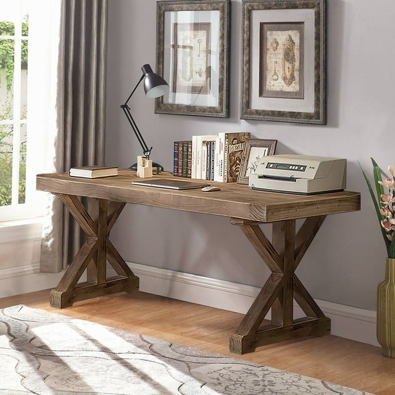 Wooden Writing Desk with Trestle Base & Drawers