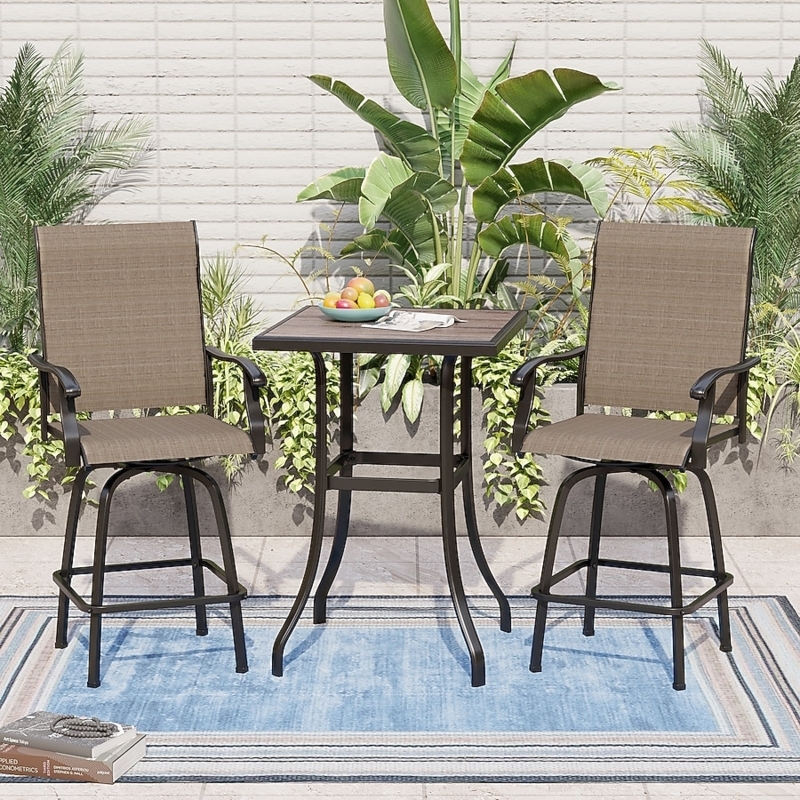Woven Bistro Set with Swivel Chairs Brown Beige Outdoor Swivel Chair Dining Set
