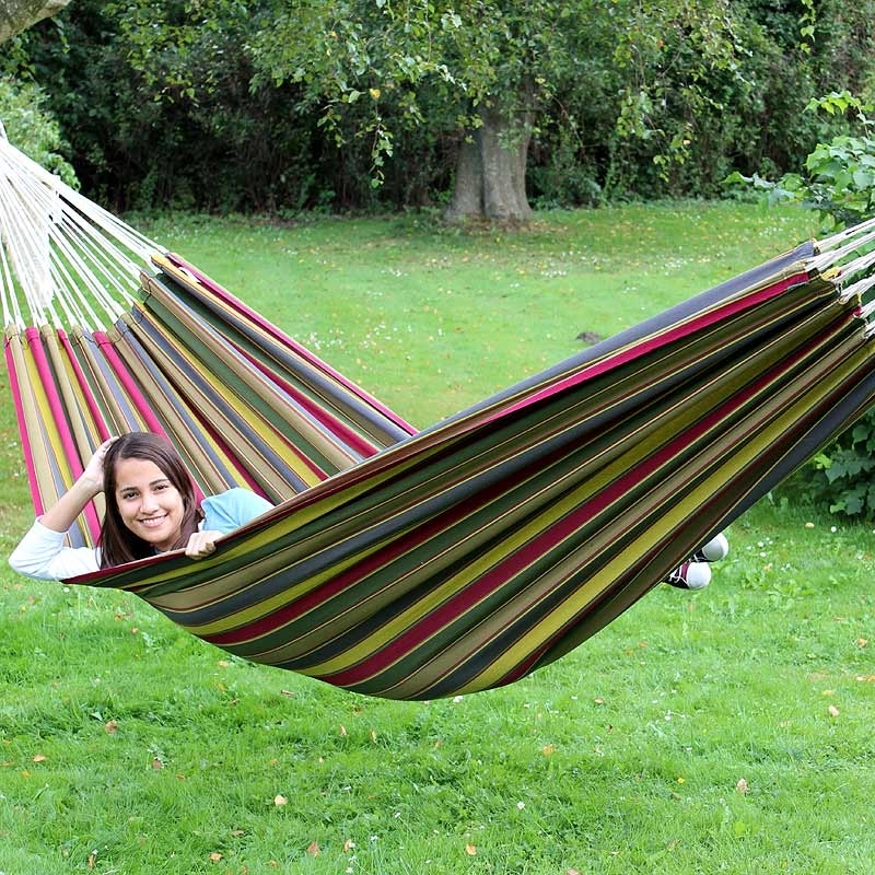 Woven Fabric Hammock with Spreader Bars and Rustic Heavy Duty Style