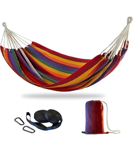 Woven Fabric Hammock with Tree Straps for Portable Rainbow Hammock Setup
