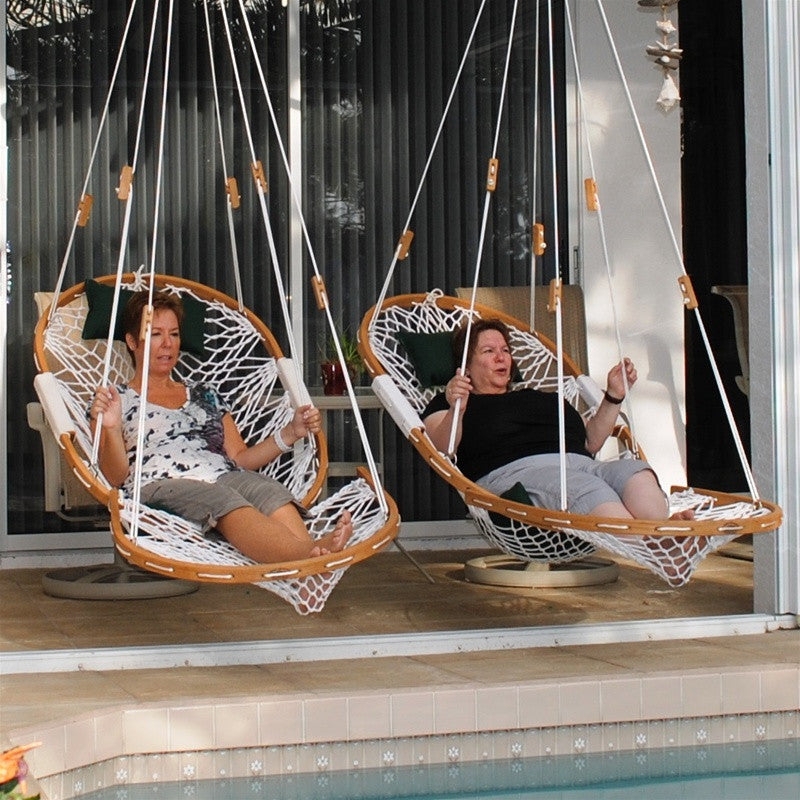 Woven Hammock Chair with Integrated Footrest for Coastal Porch Lounging