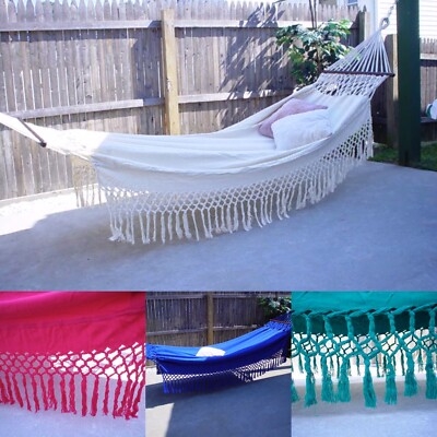 Woven Hammock Off-White Cotton Macrame Fringe Tassels Indoor Boho Nook