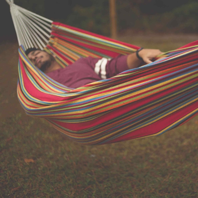 Woven Hammock with Braided Loops and Matching Storage Bag Included