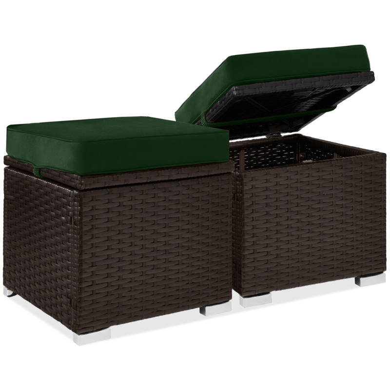 Woven Ottoman Set featuring Deep Burgundy Cushions and Black Base