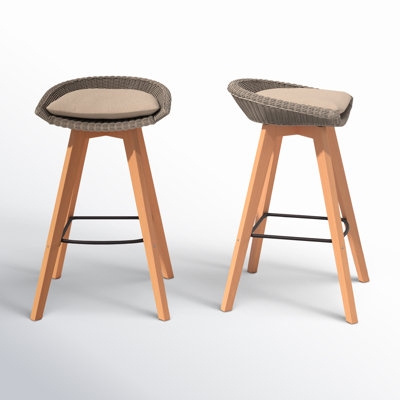 Woven Outdoor Bar Stool in Charcoal Wicker with Gray Cushion