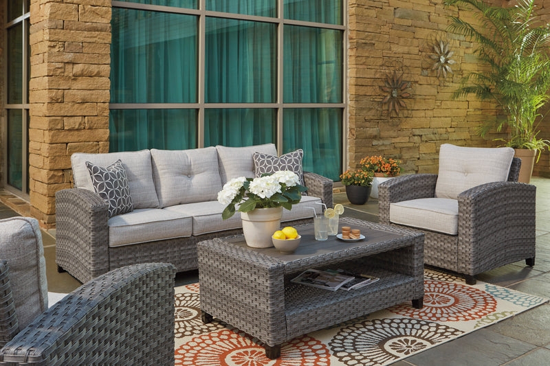 Woven Outdoor Conversation Set Slat Top Table Teal Accents Poolside
