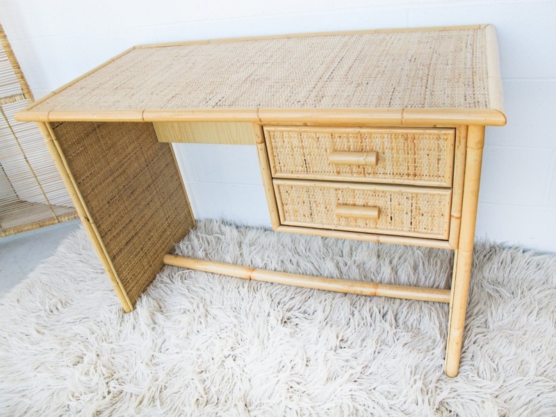 Woven Rattan Writing Desk with Bamboo Pole Frame