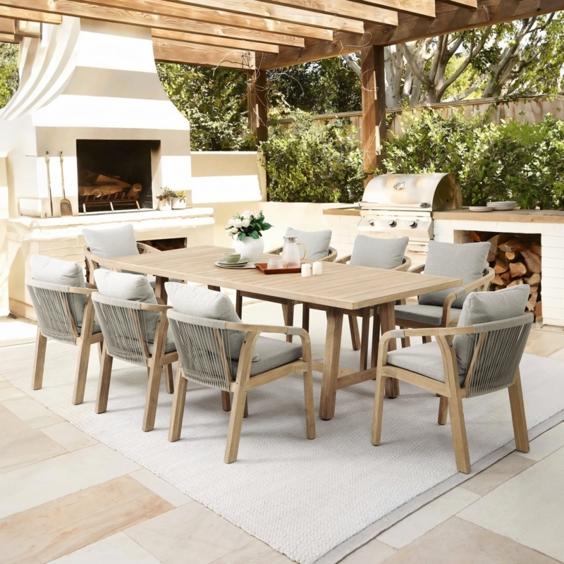 Woven Rope Design Outdoor Dining Set, Acacia Wood
