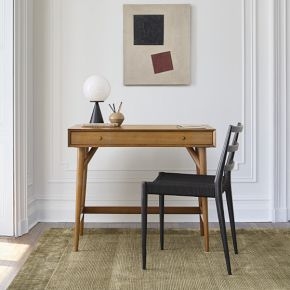 Writing Desk Acorn Finish Cutout Drawer Pull Tapered Legs