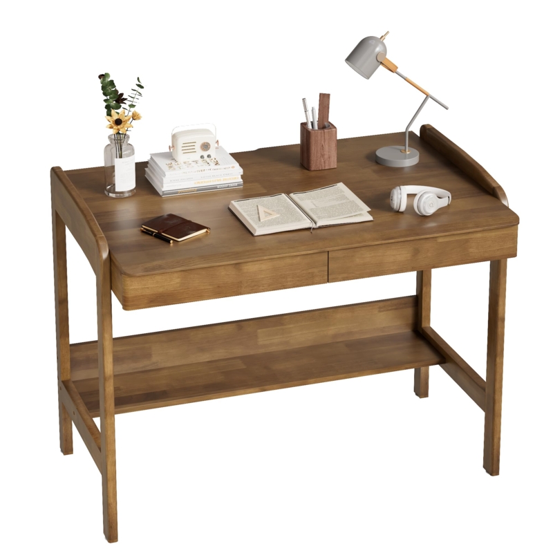 Writing Desk Adjustable Height Walnut Finish Tapered Legs