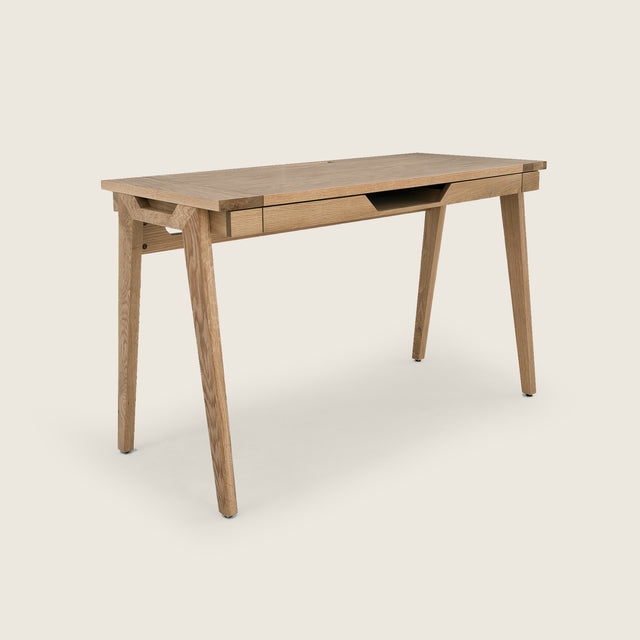 Writing Desk Airy Silhouette Single Drawer Oak Tone Scandi Style Setup