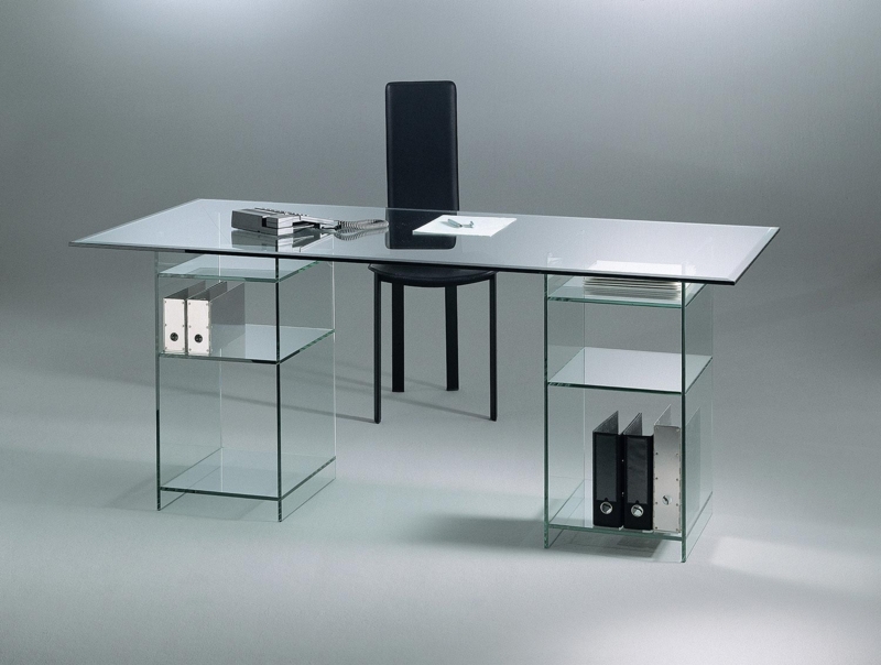 Writing Desk All-Glass Seamless Bent Edges Transparent Contemporary