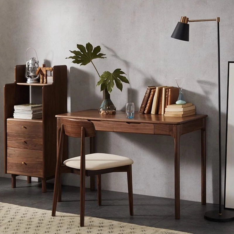 Writing Desk Angled Tapered Legs Circular Recessed Pulls Retro Walnut