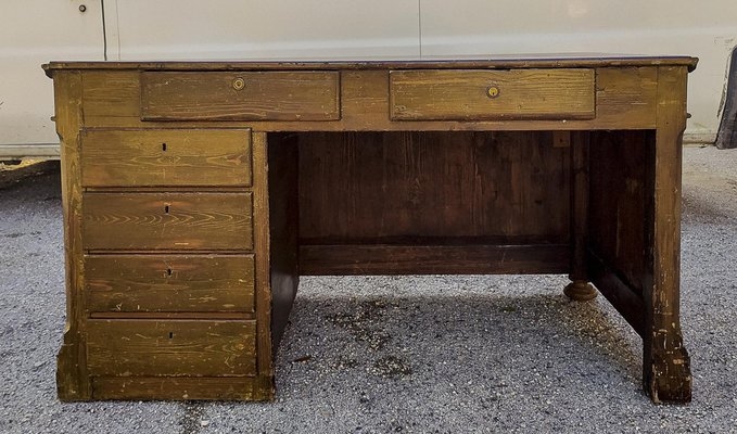 Writing Desk Antique Italian Fir Wood Three Drawers Rustic Style