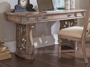 Writing Desk Antique Linen Finish Carved Scrollwork Apron Traditional