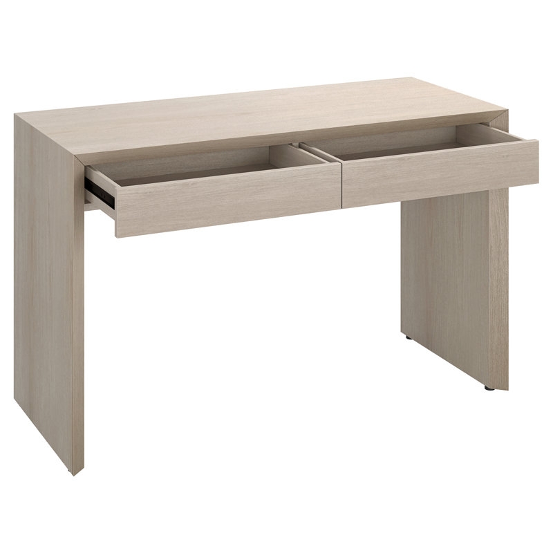 Writing Desk Antiqued Gray Oak Sled Base Black Metal Clean