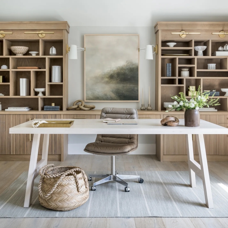 Writing Desk Arched Built-Ins Context Light Wood Matte Finish