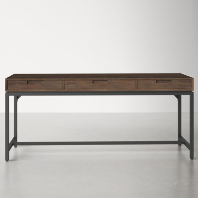 Writing Desk Asymmetric Storage Warm Walnut Mid-Century Style
