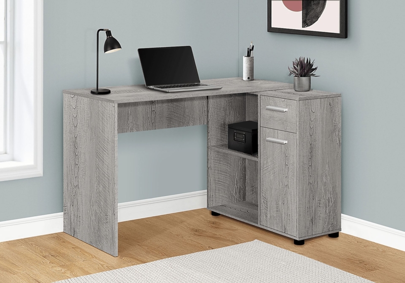 Writing Desk Asymmetrical Drawers Black Hardware Modern Industrial Style