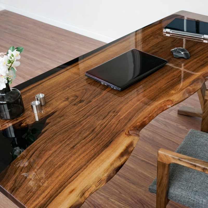 Writing Desk Black Epoxy Inlay U-legs Live Edge