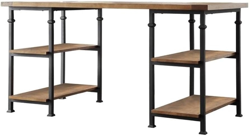 Writing Desk Black Metal X-Brace Side Shelving Unit Rustic Industrial