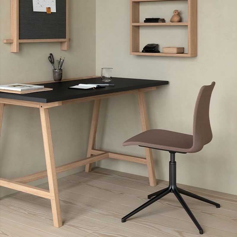 Writing Desk Black Top Light Wood Tapered Legs Two-Tone Design
