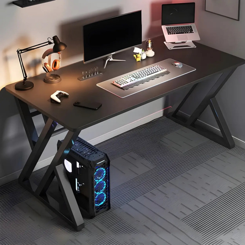 Writing Desk Black Wood Grain Sled Base Metal Legs Minimalist Home Office