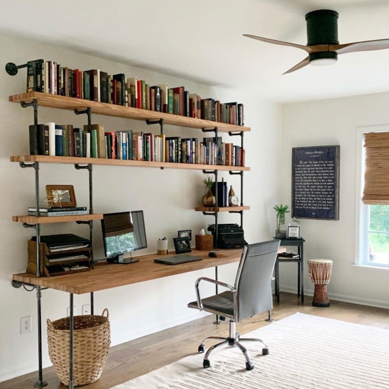 Writing Desk Built-In Design Alcove Workstation Light Wood Floating
