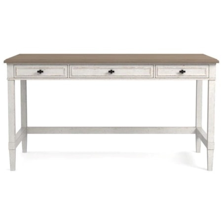 Writing Desk Built In Hutch Distressed Off White Finish Cottage Style