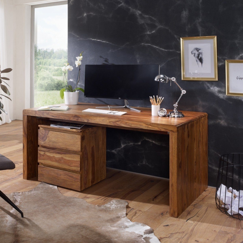 Writing Desk Built-In Hutch Four Drawers Finger Pulls Tapered Legs