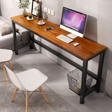 Writing Desk Built-In Hutch Shelving Medium Brown Wood Toned Metal Frame