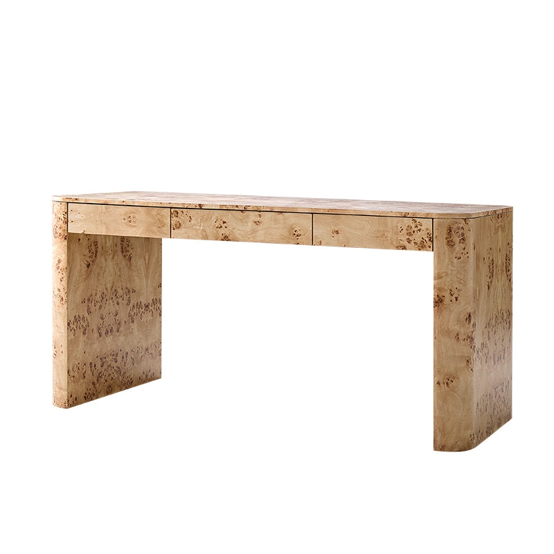 Writing Desk Burl Grain Gold Legs Organic Natural Wood Tan