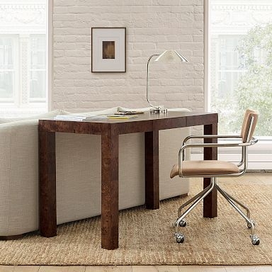 Writing Desk Burl Wood Pattern Parsons Silhouette Polished Finish