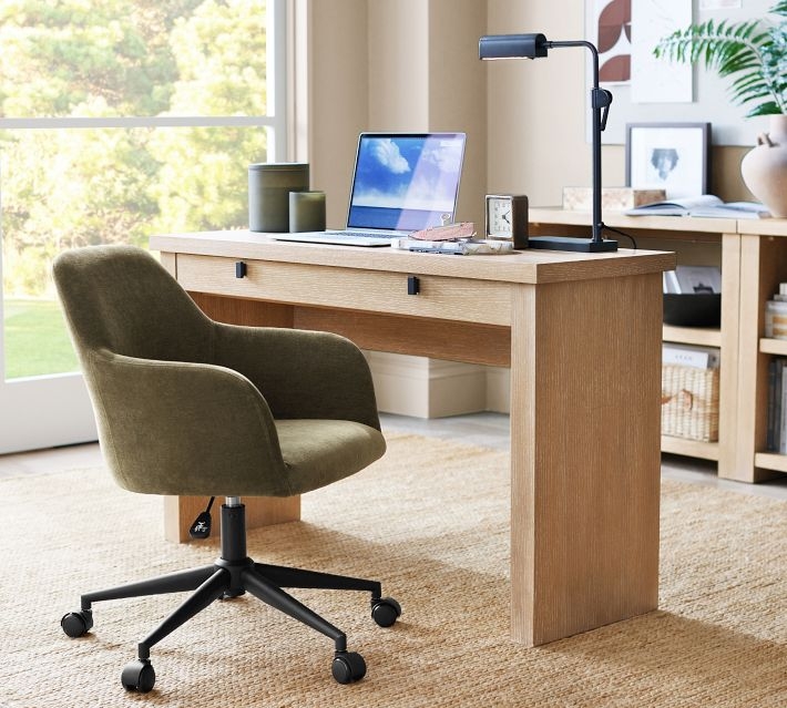 Writing Desk Central Open Cubby Chunky Silhouette Natural Wood