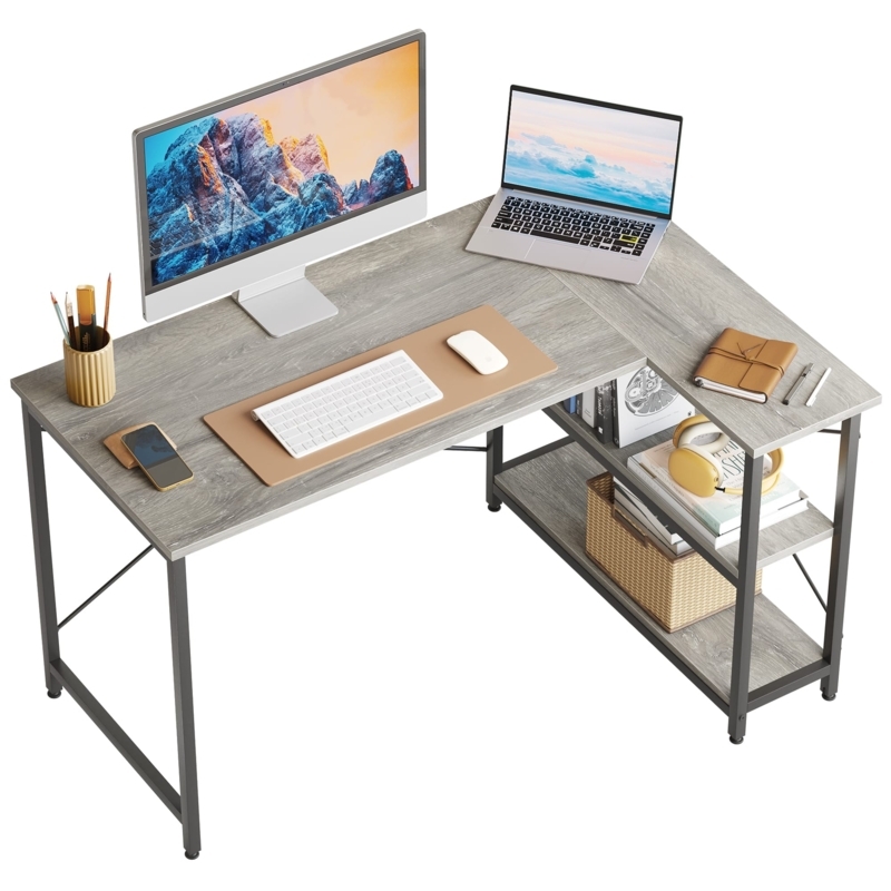 Writing Desk Charcoal Wood Grain Two Tone Gray Contemporary Style
