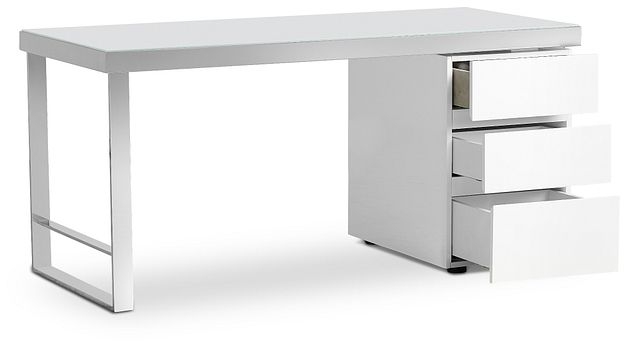 Writing Desk Chrome X-Frame Legs Dual Drawers Modern White Layout