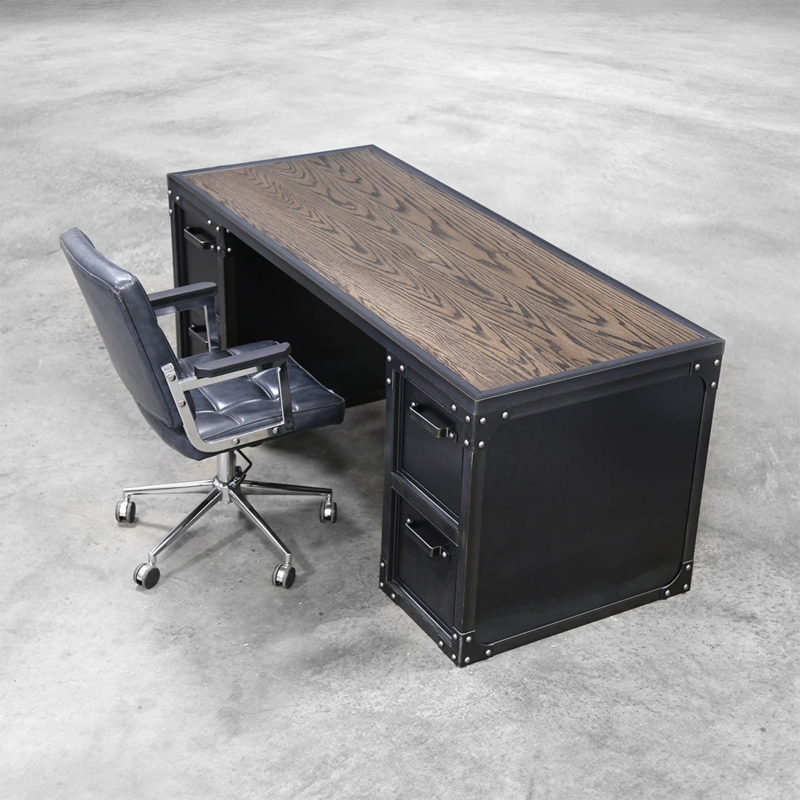 Writing Desk Chunky Wood Top with Industrial Metal Slab Legs